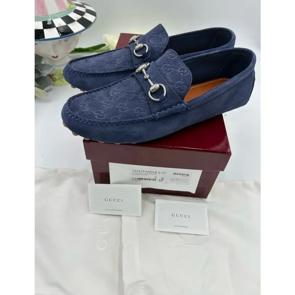 Men's Gucci GG embossed suede driver loafers size 10 fits 10.5 US made in Italy